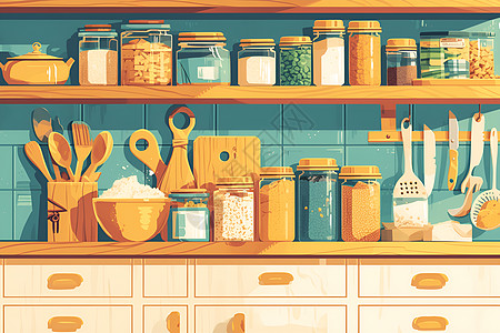 餐具厨房的柜子插画