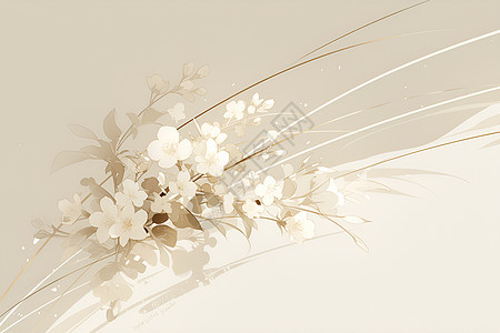 飘动的叶子和娇嫩的白花图片