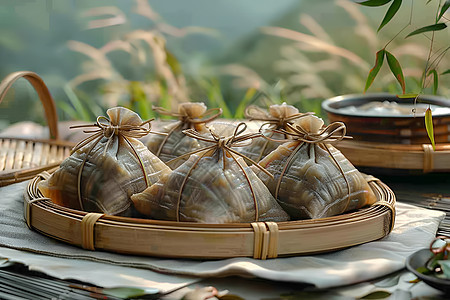 竹篮中的可口粽子图片