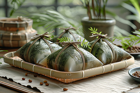 竹篮中的美味粽子图片