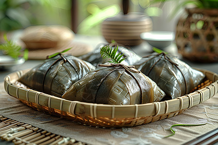 竹篮中的粽子图片