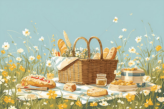 野餐篮子中的面包图片
