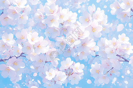 樱花树枝树枝上的白色樱花插画