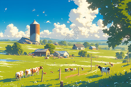 奶牛在牧场里图片
