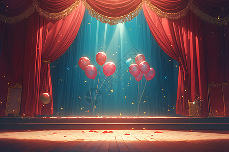 装饰气球舞台上的气球插画