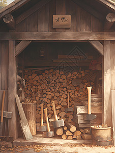 棚子里的木柴图片