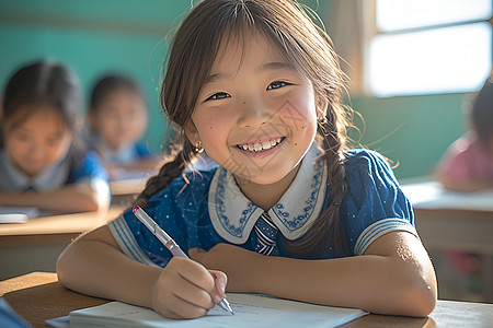 孩子教室写作业的小女孩背景