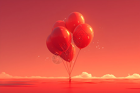 水面上的红色气球图片