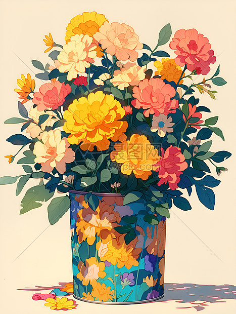 五彩斑斓的花瓶图片