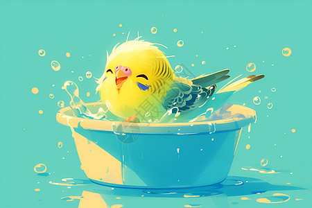 鹦鹉沐浴在清水中图片