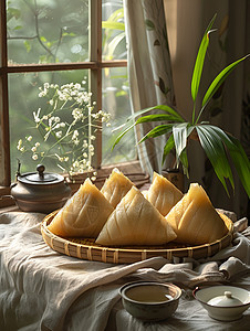 竹篮中的粽子图片