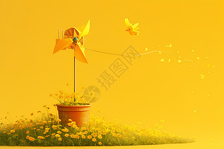 花盆上旋转的小风车图片