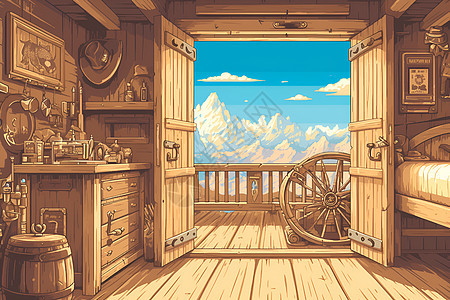 雪山上的木质房间图片