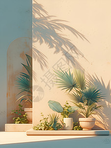 白墙边上有植物和盆栽图片