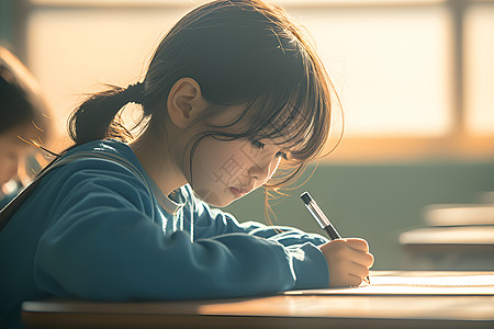 学生笔教室内的女学生背景