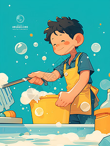 少年在洗碗图片