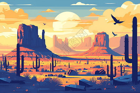 沙漠的落日背景图片