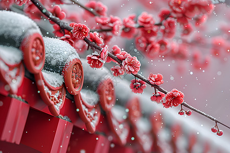 雪红梅雪中的红梅背景