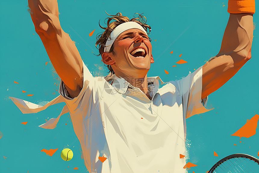 网球场上运动员庆祝胜利图片