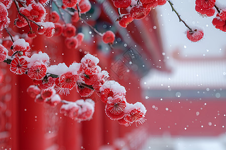 雪中红梅雪中的腊梅背景