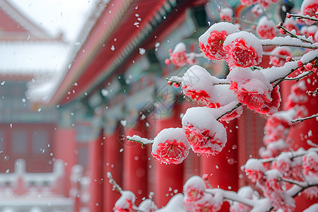 白雪里的梅花背景图片