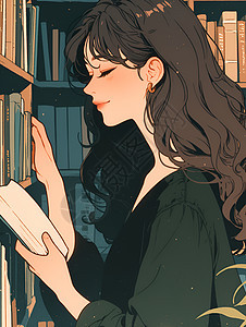 女孩在书店里读书图片