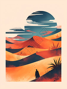 沙漠旅人的孤独行走图片