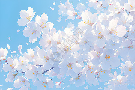 白色樱花点缀的蓝天图片