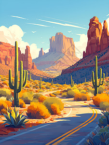 沙漠里的公路背景图片