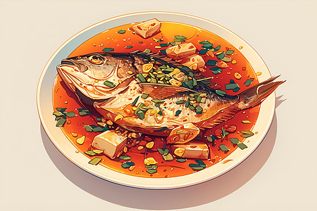 美味红烧鱼在盘上图片