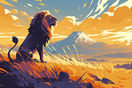狮子王者俯瞰非洲大草原图片