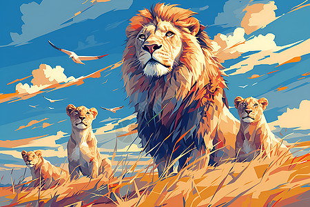 狮群在广袤的大草原上图片