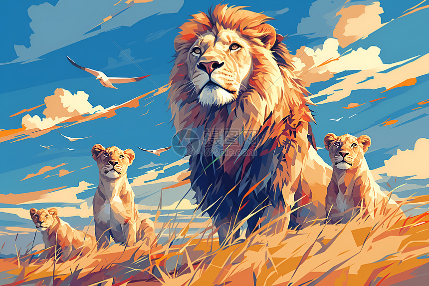 狮群在广袤的大草原上图片