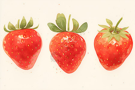三颗水彩草莓插画图片