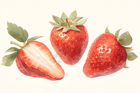 水彩艺术三颗草莓图片