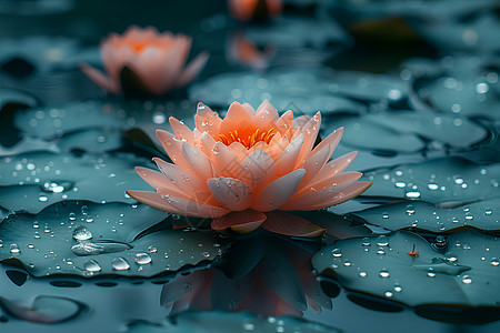 宁静池塘中漂浮的一朵花图片