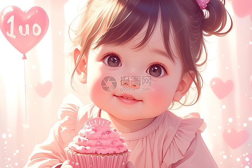 小女孩抱着蛋糕图片