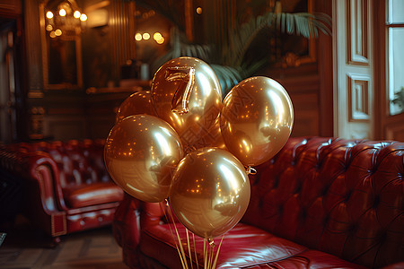 沙发上的金色气球图片