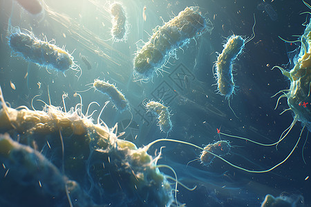 微观景象中的漂浮细菌图片