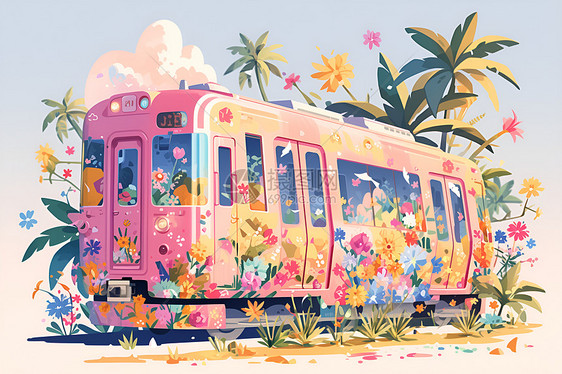 粉色的列车图片
