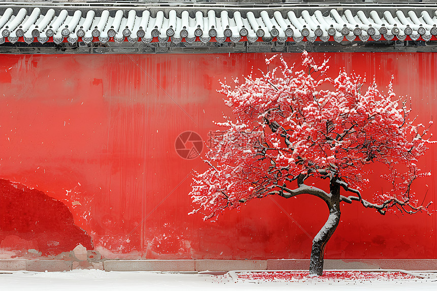 宫墙边的梅花树图片