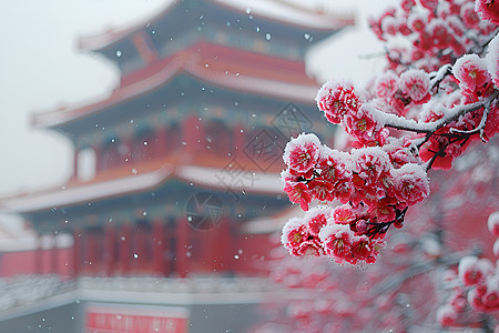 雪天中的梅花图片
