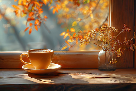 阳光下午茶早晨阳光下的咖啡晨光背景