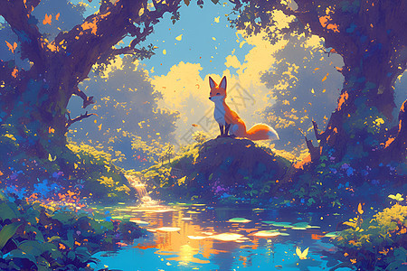 河边的小狐狸图片