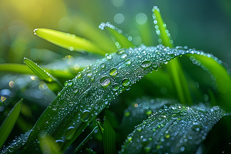 草地下雨草叶上的露水背景