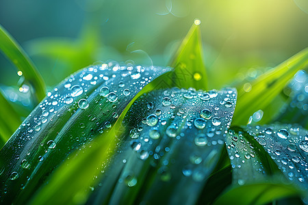 雨滴打湿绿叶图片