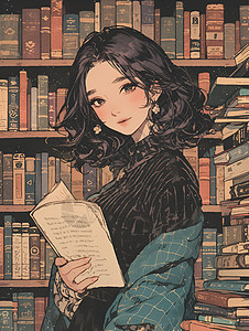 年轻女子在书店中图片