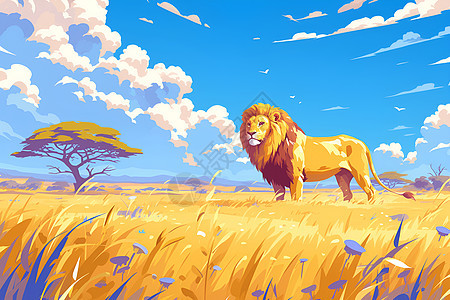 蓝天下的狮子图片
