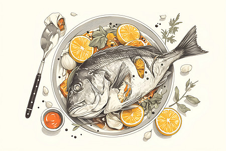 鱼肉美食插画图片