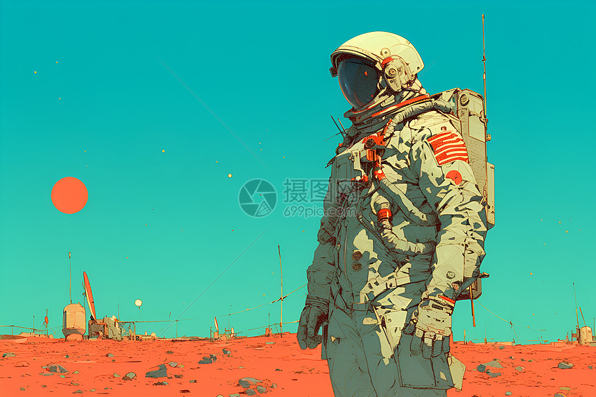 火星上的宇航员插画图片